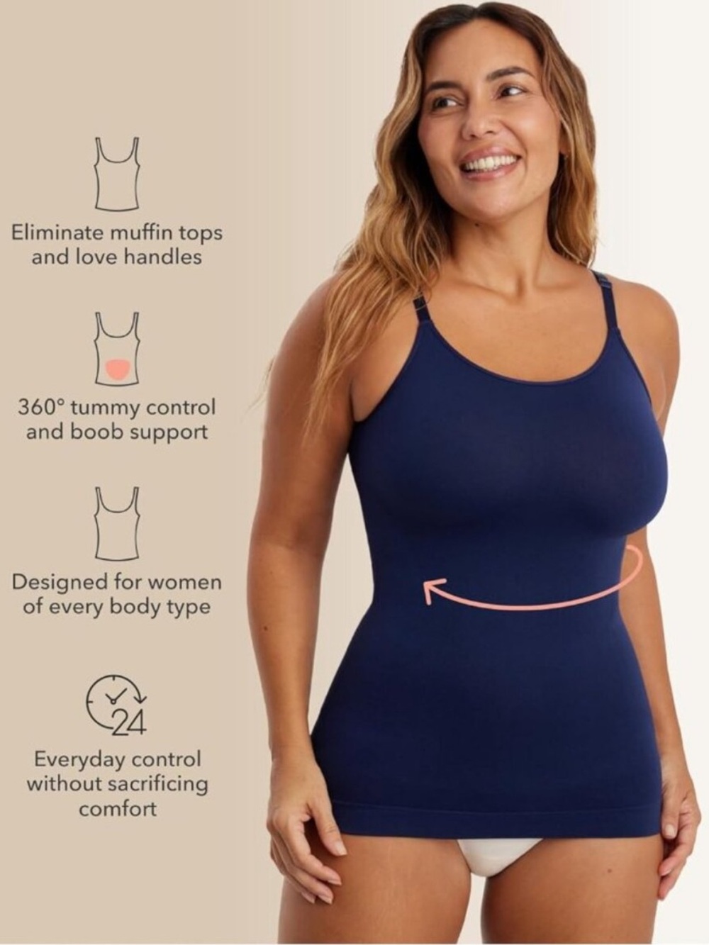 NWT Shapermint All Day Every Day Scoop Neck Cami Navy Sz M - Picture 2 of 16